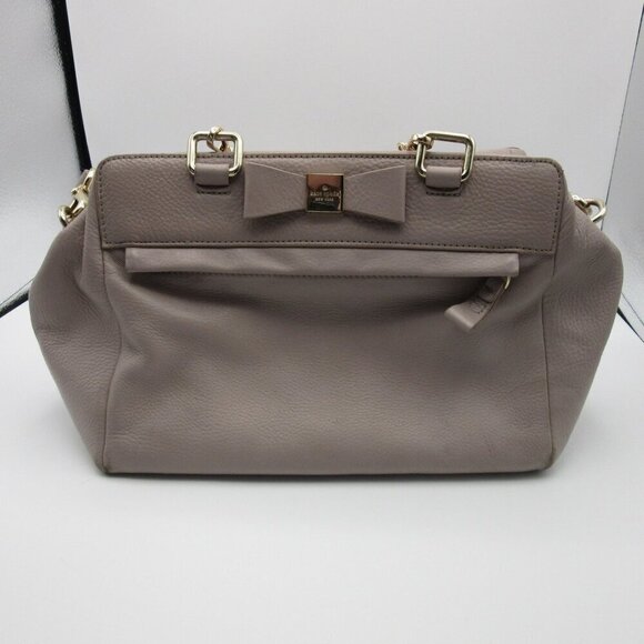 Kate Spade Gray Beige Pebbled Leather Bow Shoulder Strap Chain Handles Purse - Picture 2 of 9